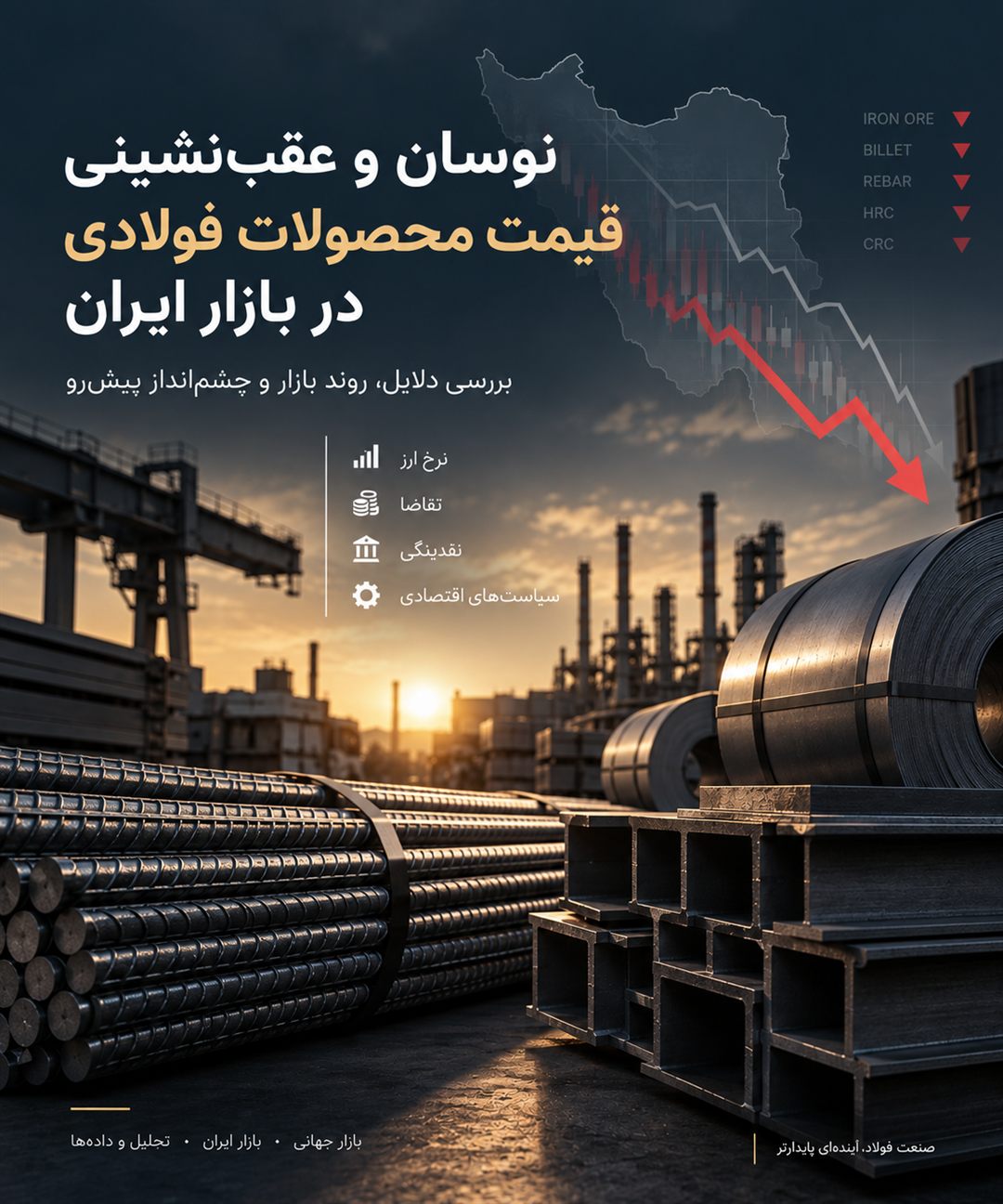 نوسان و عقب‌نشینی قیمت محصولات فولادی در بازار ایران